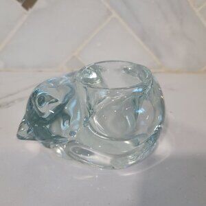 Indiana Glass Sleeping Cat kitten translucent Votive Candle Holder cute